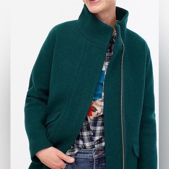 J Crew Stadium Wool Cocoon Coat Forest Green 10 - Picture 11 of 12